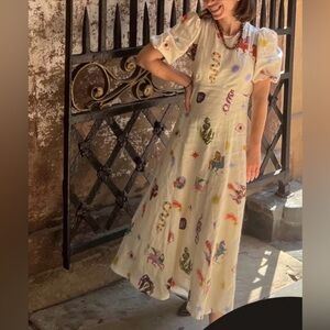 ALEMAIS Aether Abstract Print Linen Midi Dress